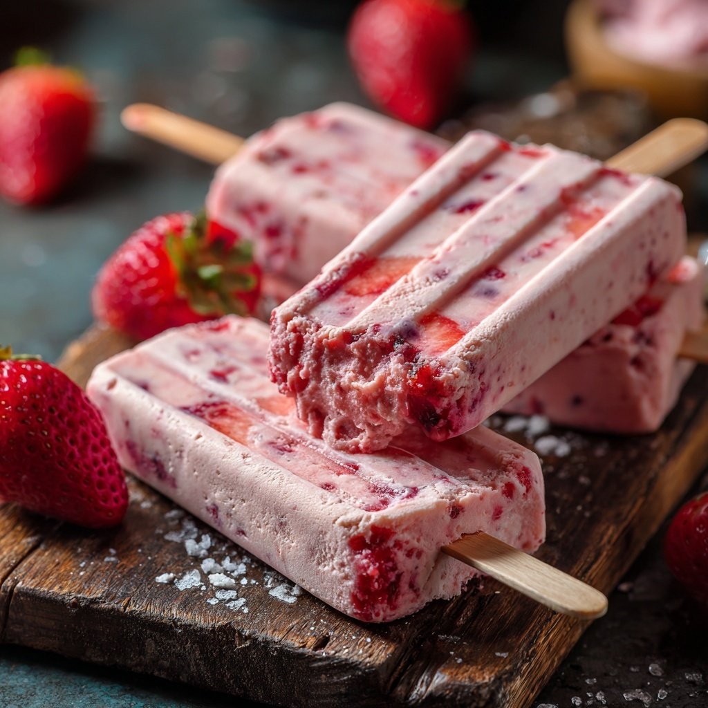 Erdbeer-Joghurt-Eis am Stiel