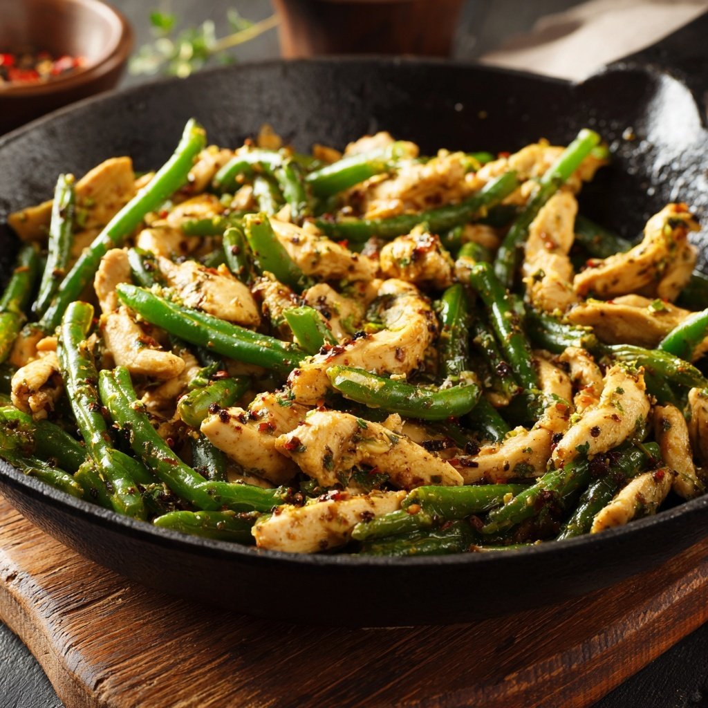 Kalorienarme Hähnchenpfanne Mit Grünen Bohnen