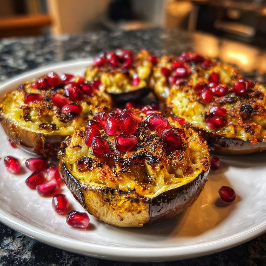 Gefüllte Auberginen mit Granatapfelkernen